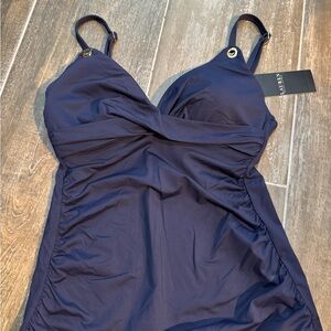 Ralph Lauren Navy Swimsuit top with Elegant Ruched Sides